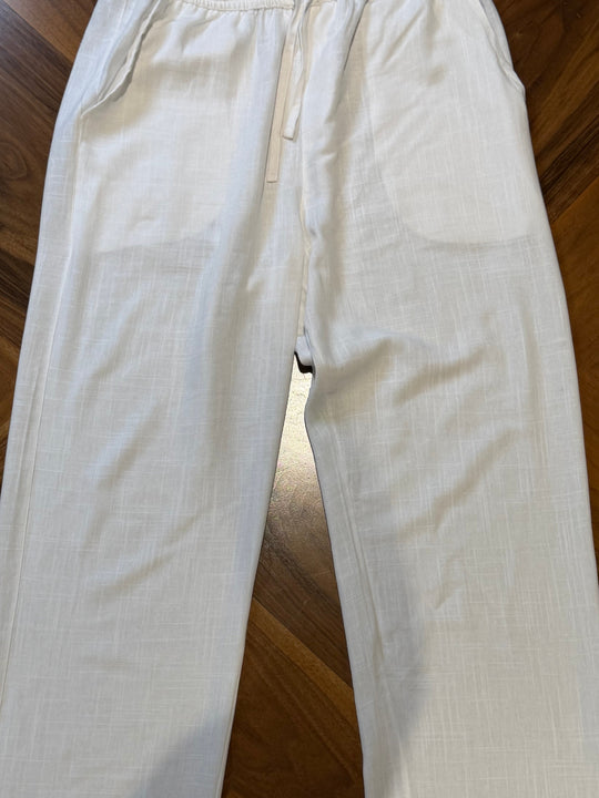 White Pure Linen Relaxed Fit pants