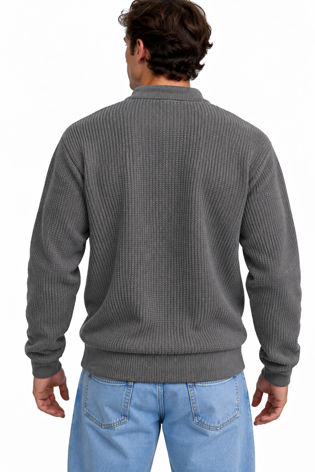 Premium Velvet Knit Henley – – Dark Grey