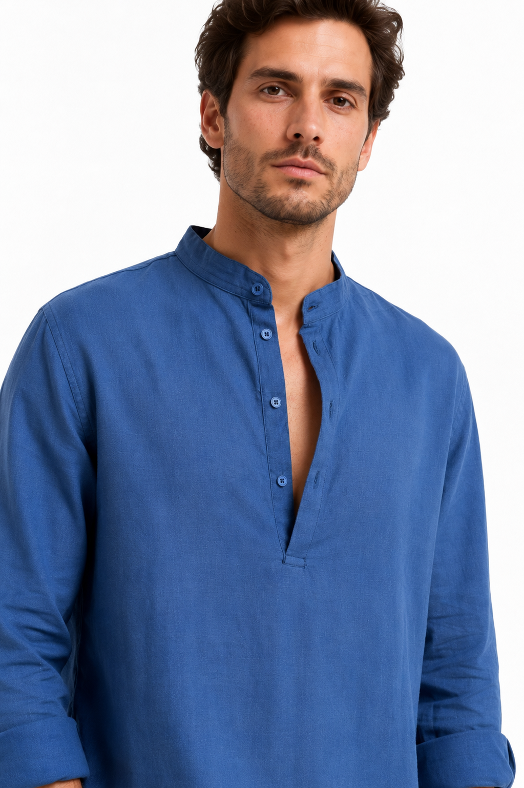 Linen Popover Shirt Ocean Blue
