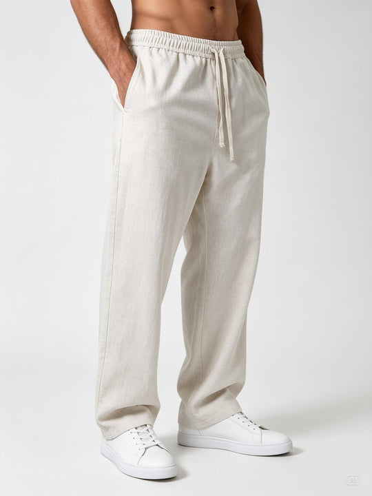 Natural Beige Linen Relaxed Fit Pants