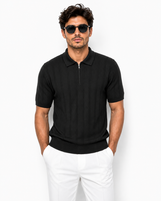 Monaco Zip Polo Black