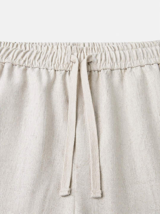 Natural Beige Linen Relaxed Fit Pants