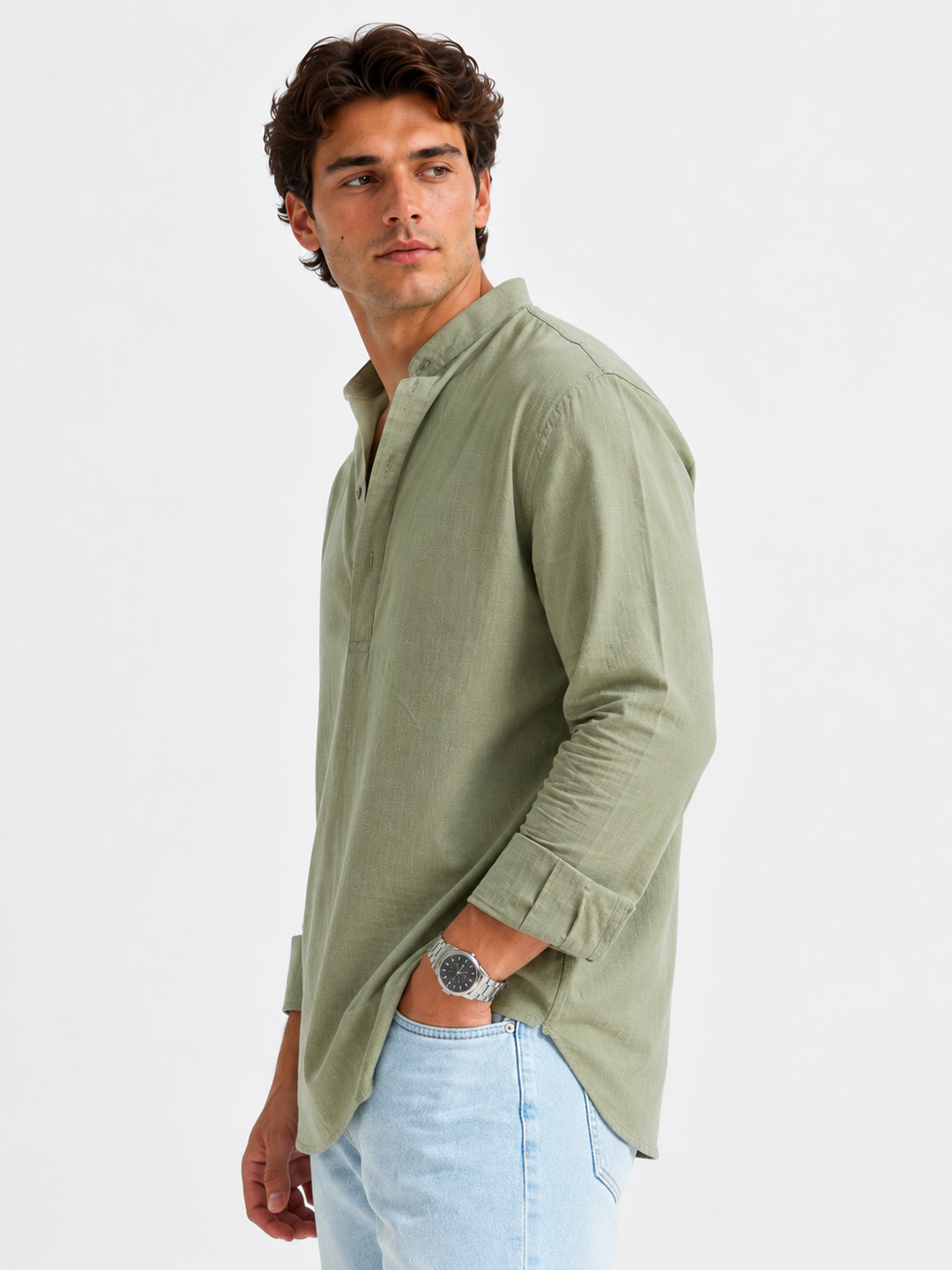Linen Popover Shirt Sage Green