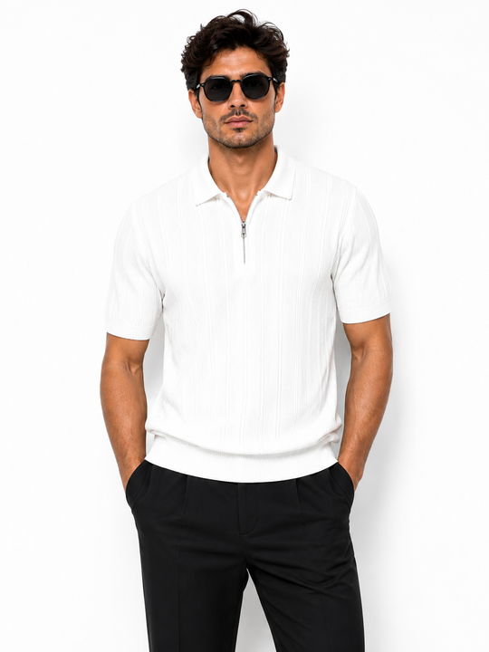 Monaco Zip Polo White