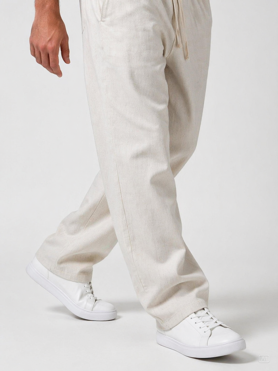 Natural Beige Linen Relaxed Fit Pants