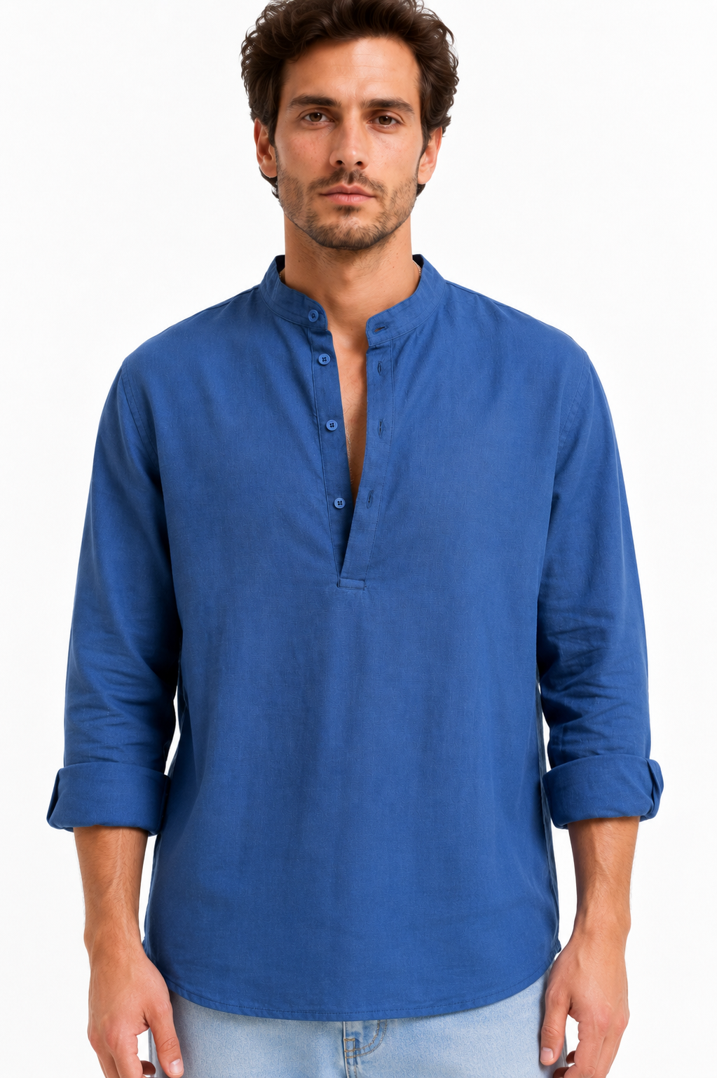 Linen Popover Shirt Ocean Blue