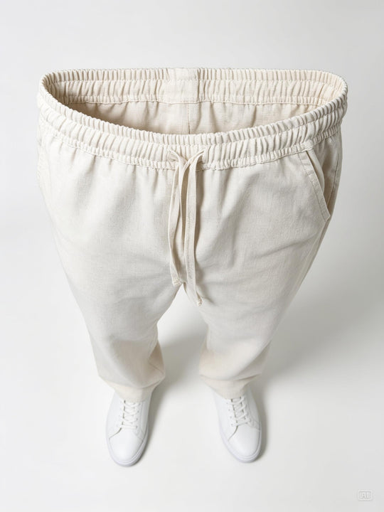 Natural Beige Linen Relaxed Fit Pants