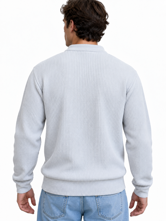 Premium Velvet Knit Henley – Pearl Grey