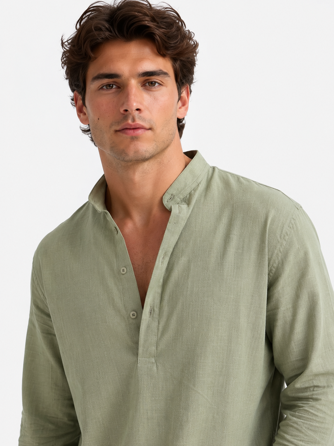 Linen Popover Shirt Sage Green