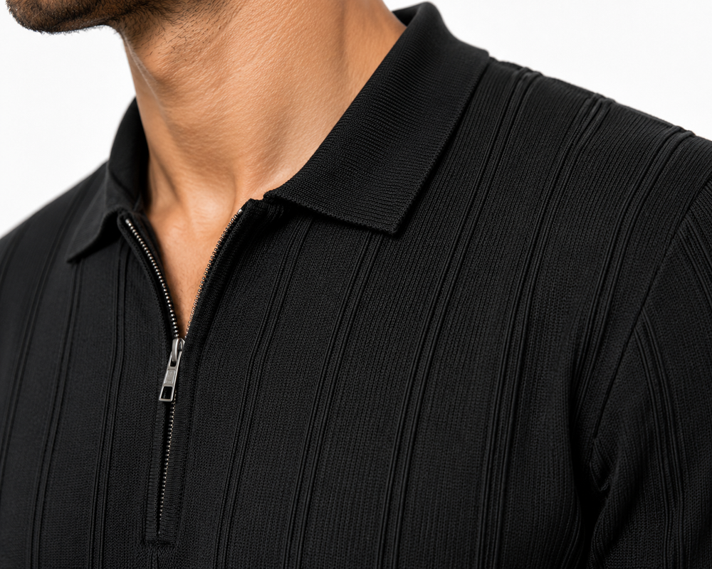 Monaco Zip Polo Black