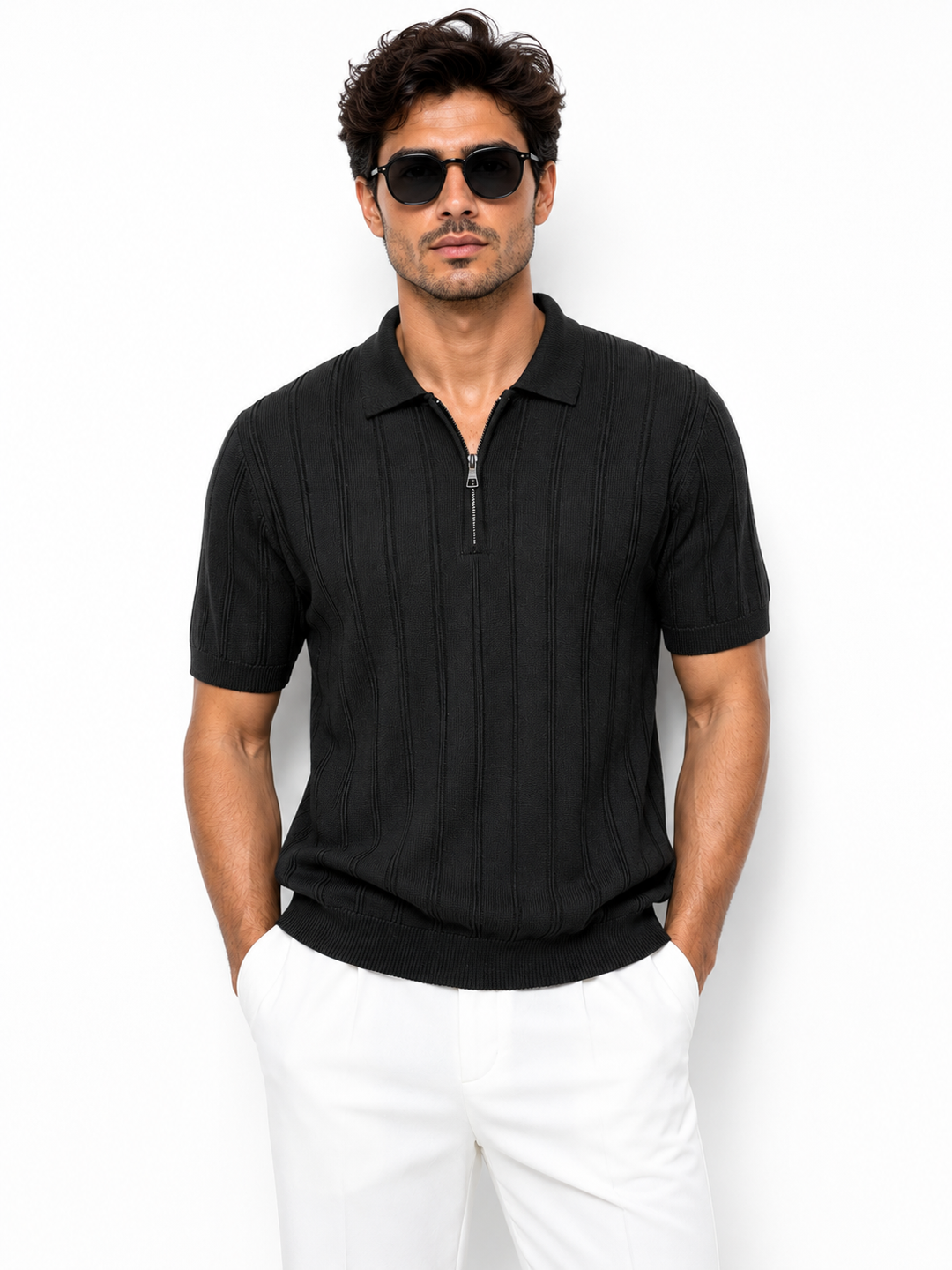 Monaco Zip Polo Black
