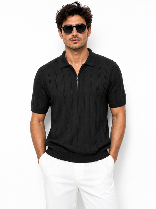 Monaco Zip Polo Black