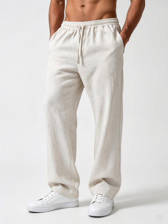 Natural Beige Linen Relaxed Fit Pants