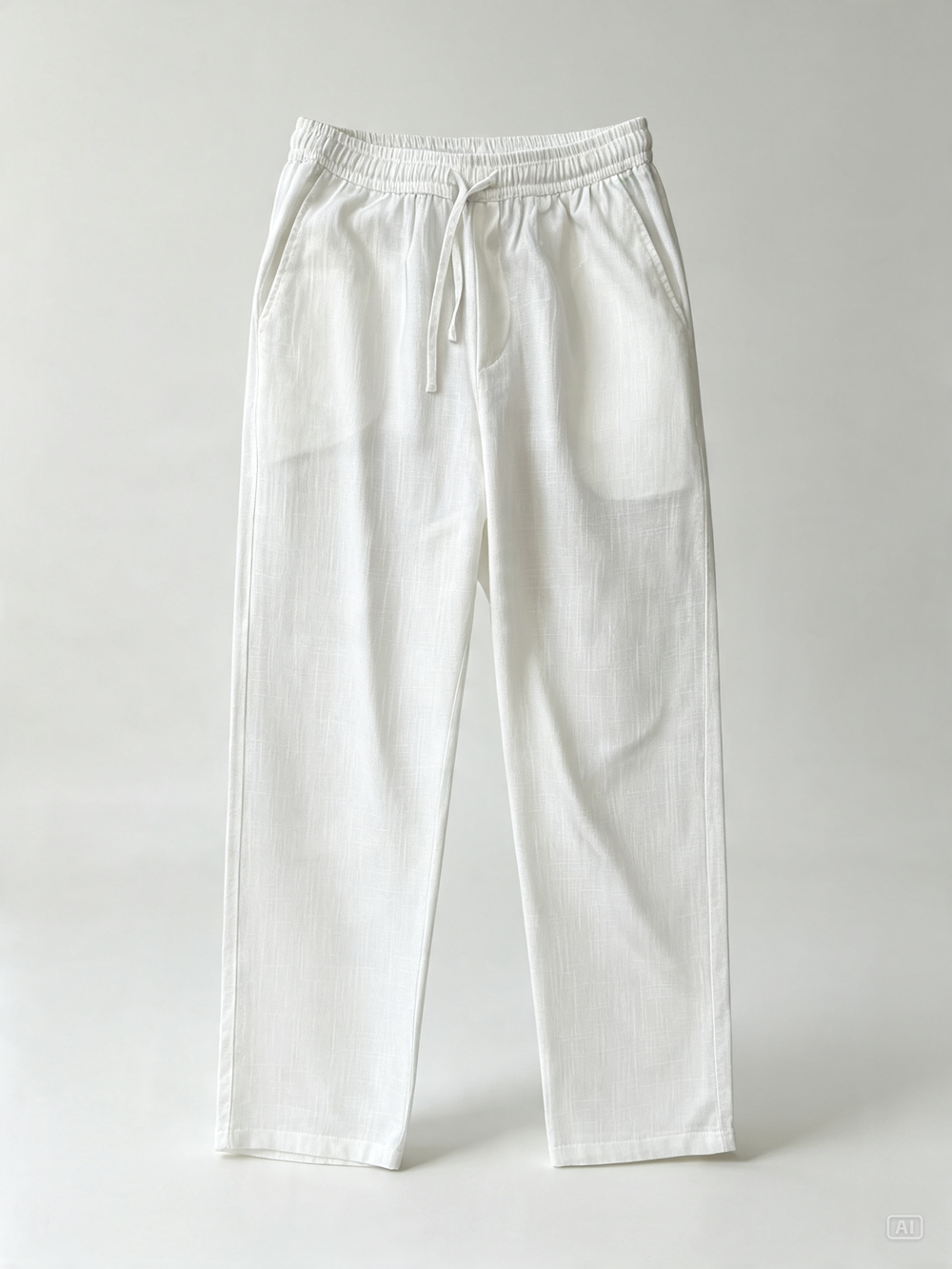 White Pure Linen Relaxed Fit pants