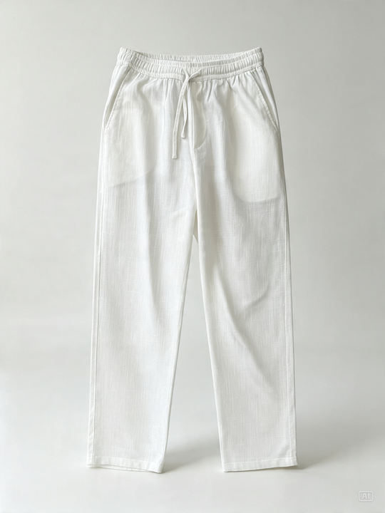 White Pure Linen Relaxed Fit pants