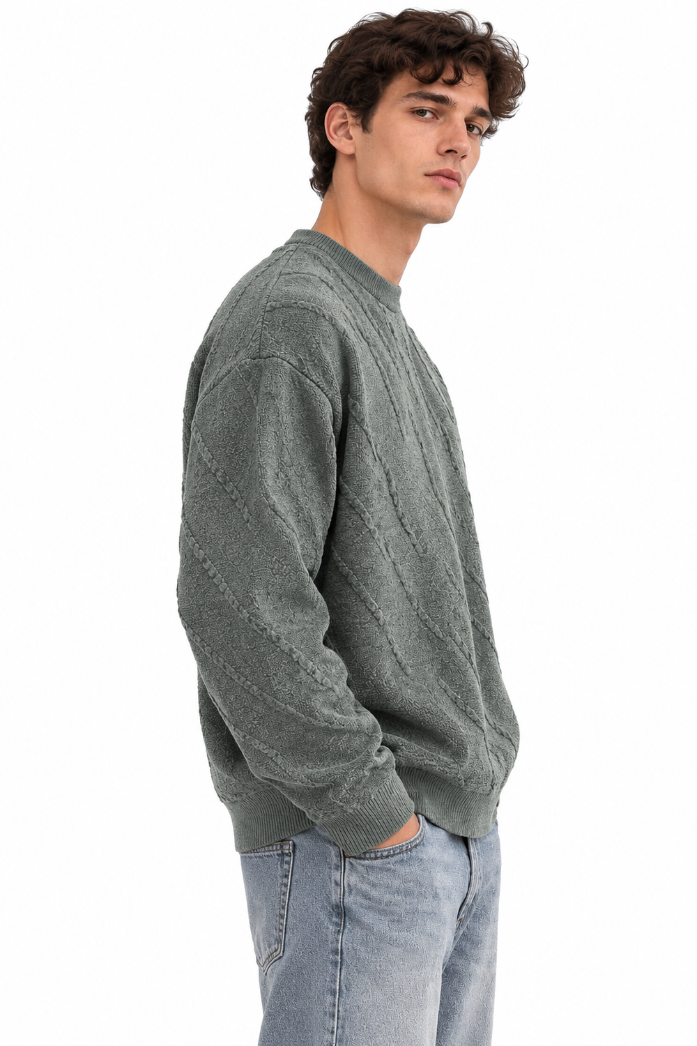 Premium Linear Structure Knit – Olive