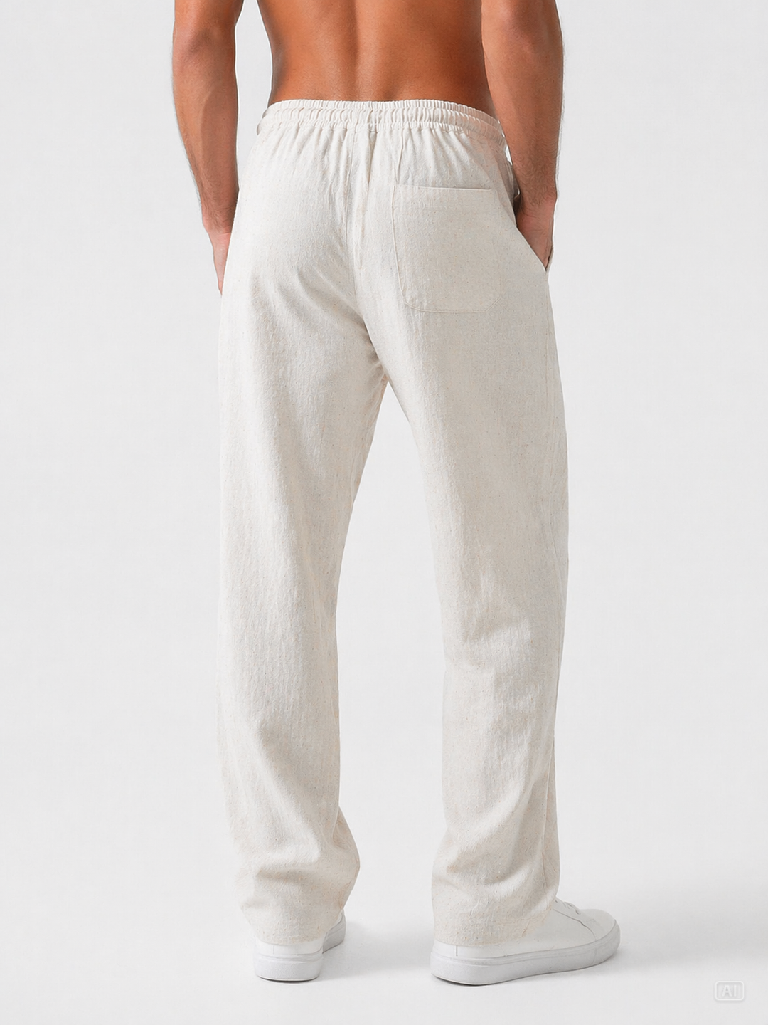Natural Beige Linen Relaxed Fit Pants