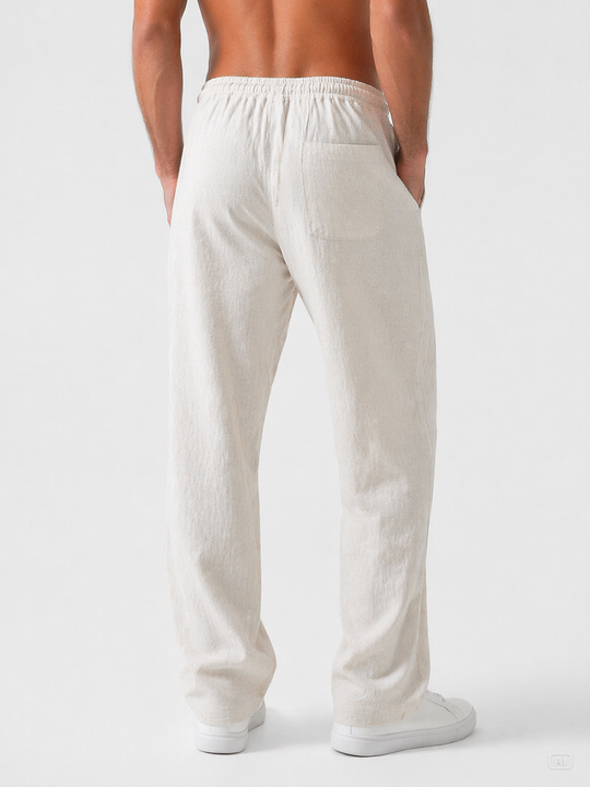 Natural Beige Linen Relaxed Fit Pants