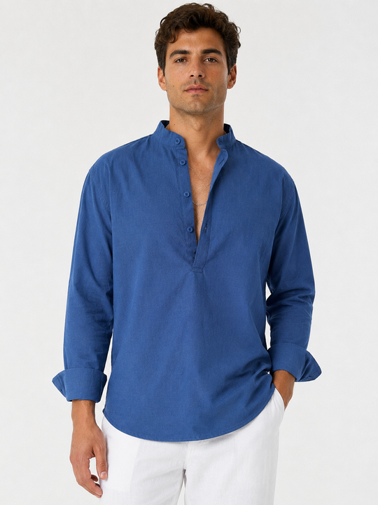 Linen Popover Shirt Ocean Blue