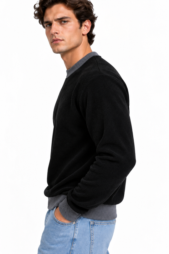 Premium Velvet Knit Crewneck – Black