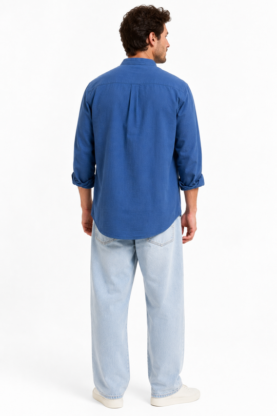 Linen Popover Shirt Ocean Blue