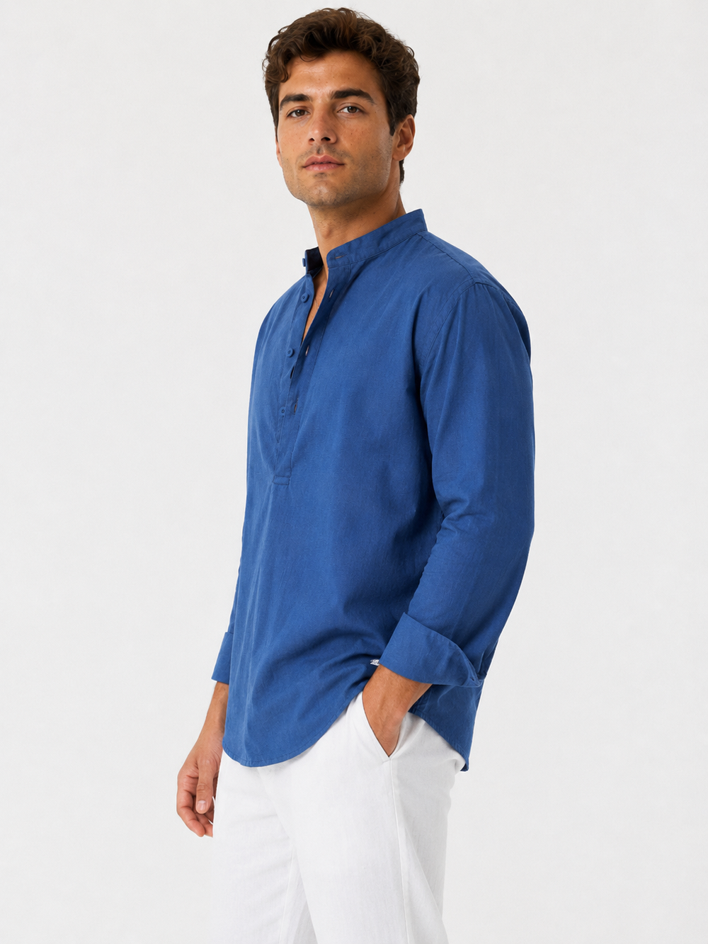 Linen Popover Shirt Ocean Blue