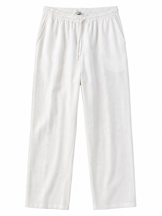 White Pure Linen Relaxed Fit pants