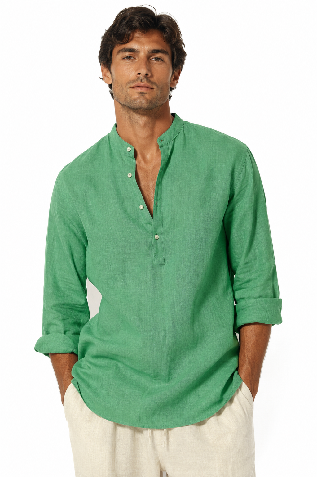 Linen Popover Shirt Seafoam Green