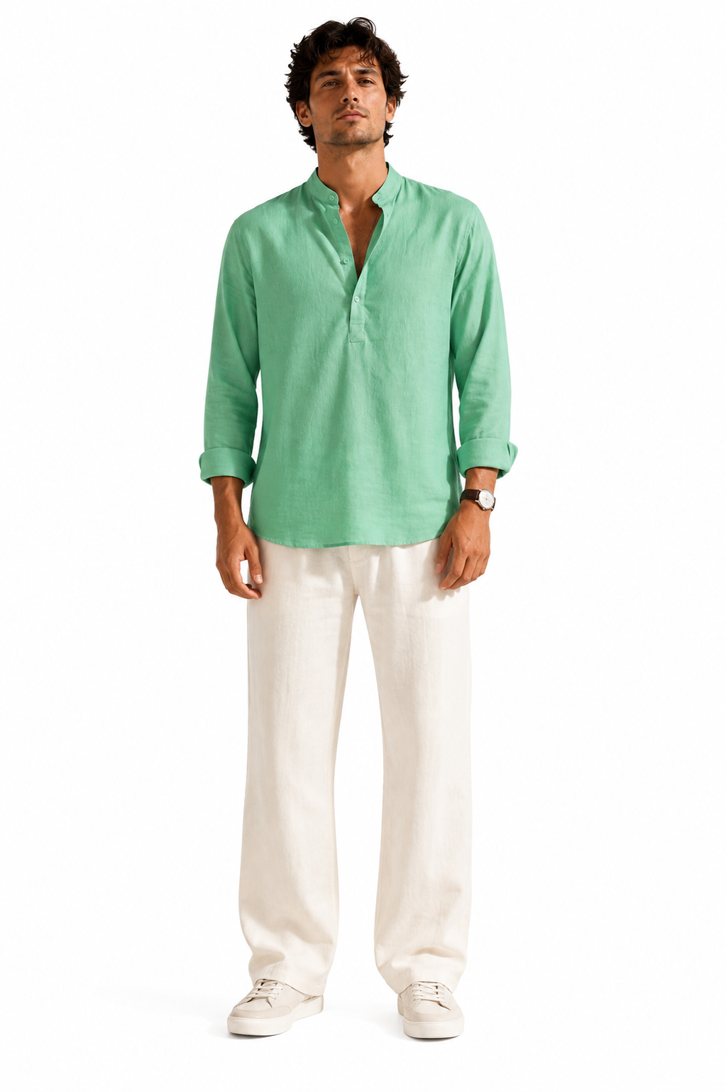 Linen Popover Shirt Seafoam Green