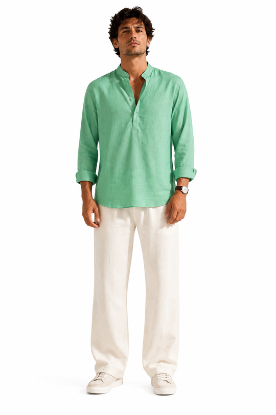 Linen Popover Shirt Seafoam Green