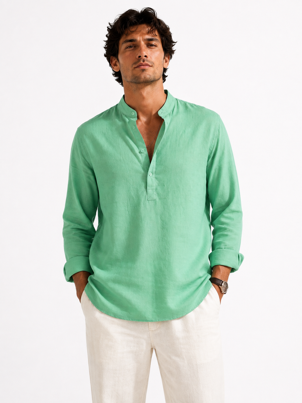 Linen Popover Shirt Seafoam Green
