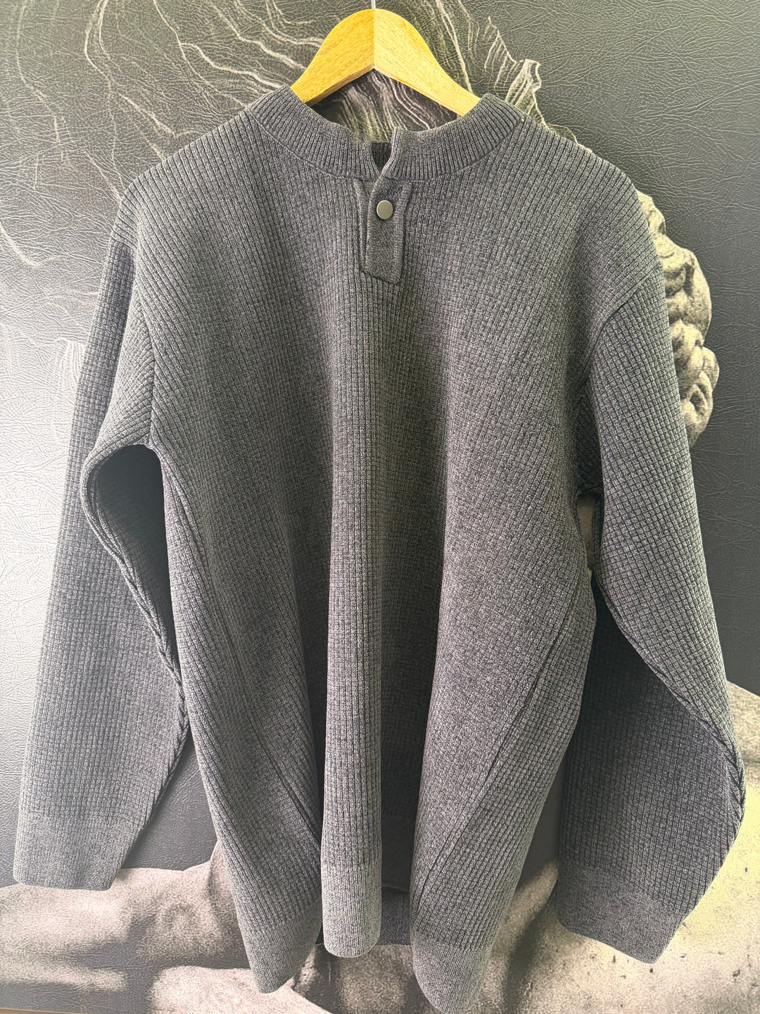 Premium Velvet Knit Henley – – Dark Grey