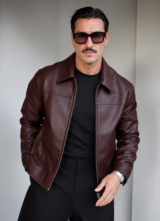 Boxy Burgundy Faux Leather Jacket