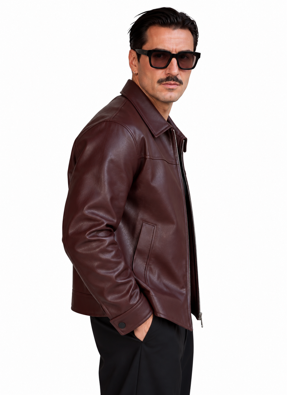 Boxy Burgundy Faux Leather Jacket
