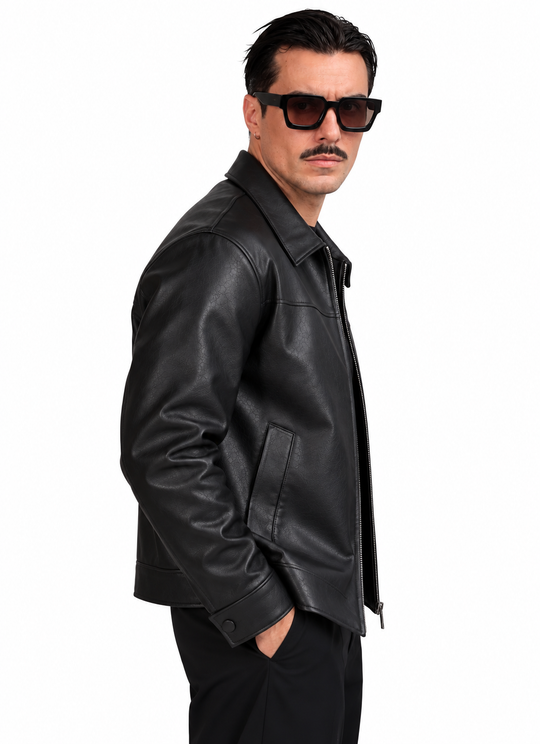 Boxy Black Faux Leather Jacket