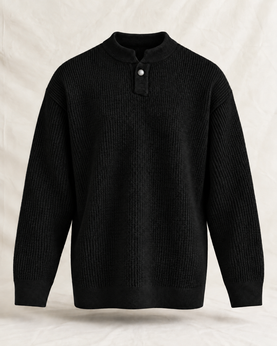 Premium Velvet Knit Henley – Black