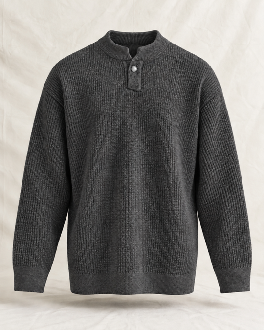 Premium Velvet Knit Henley – – Dark Grey