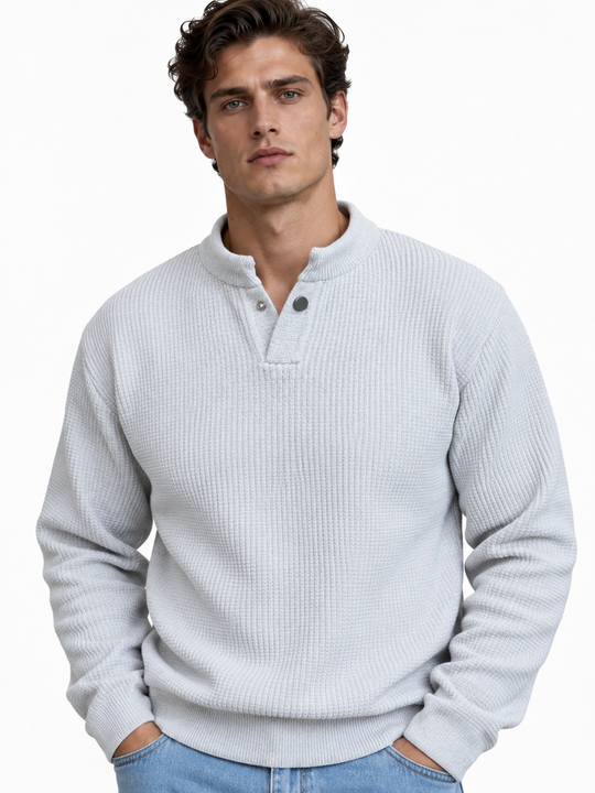Premium Velvet Knit Henley – Pearl Grey