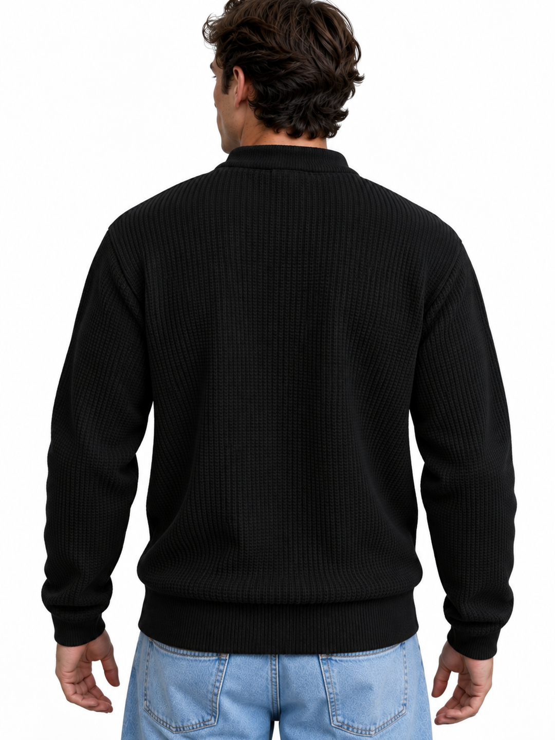 Premium Velvet Knit Henley – Black