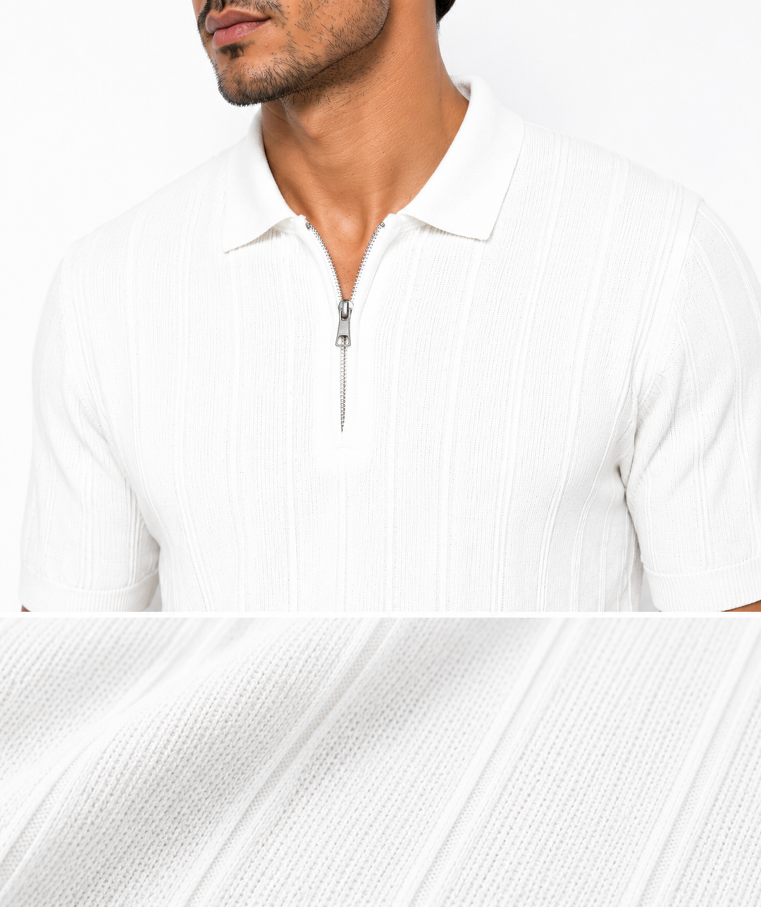Monaco Zip Polo White