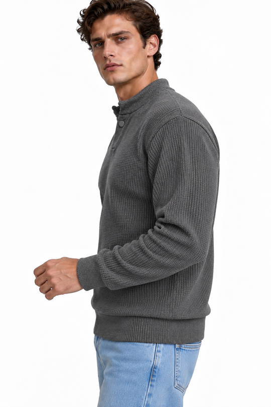 Premium Velvet Knit Henley – – Dark Grey