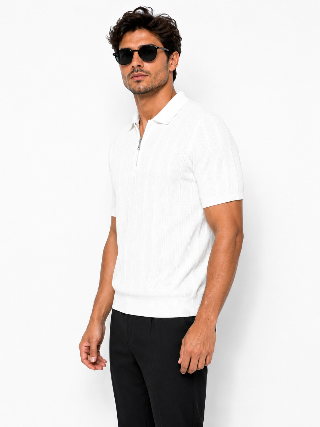 Monaco Zip Polo White
