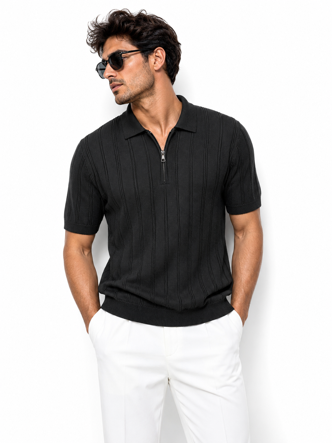 Monaco Zip Polo Black