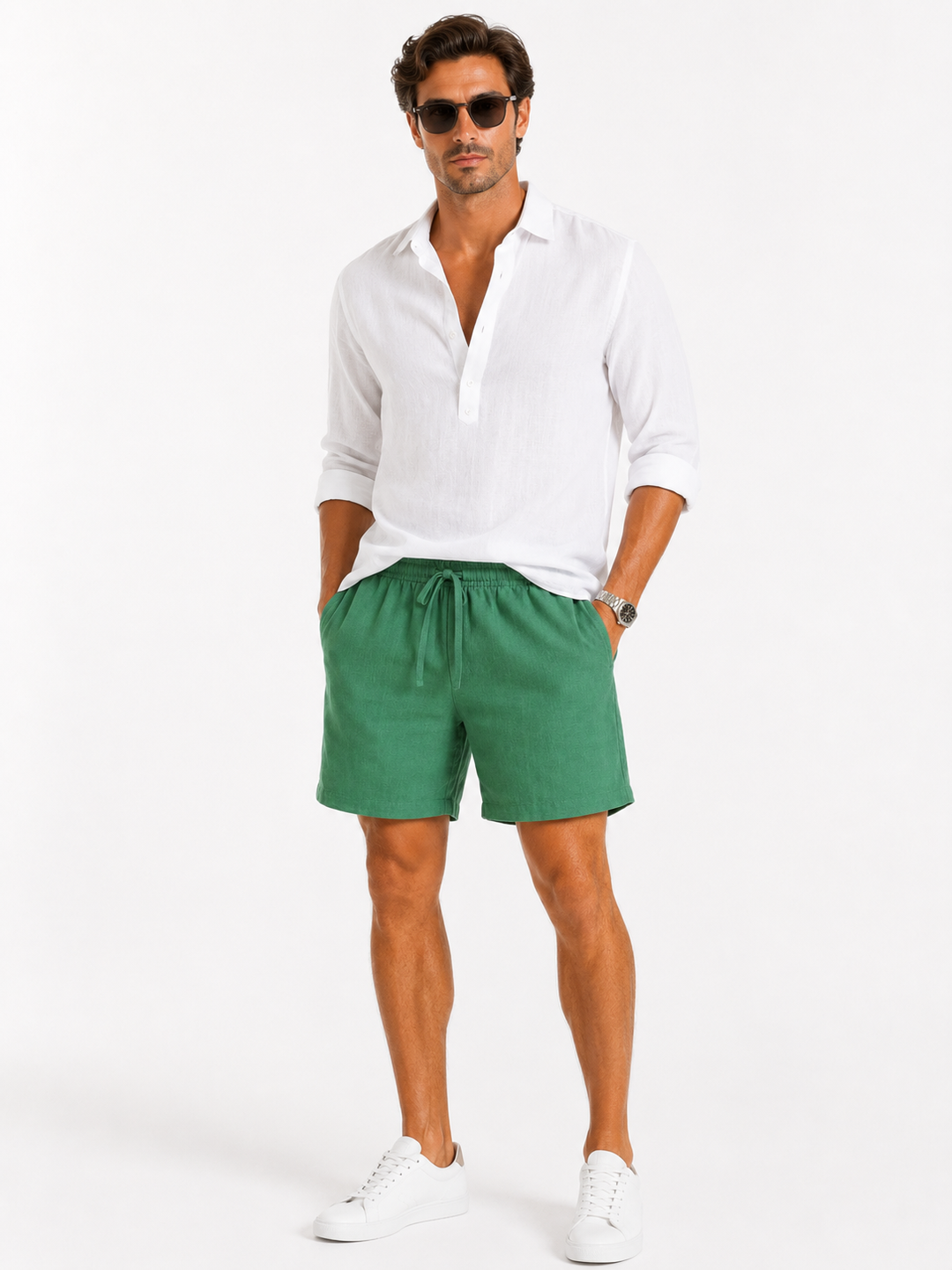 Palm Green Linen Shorts