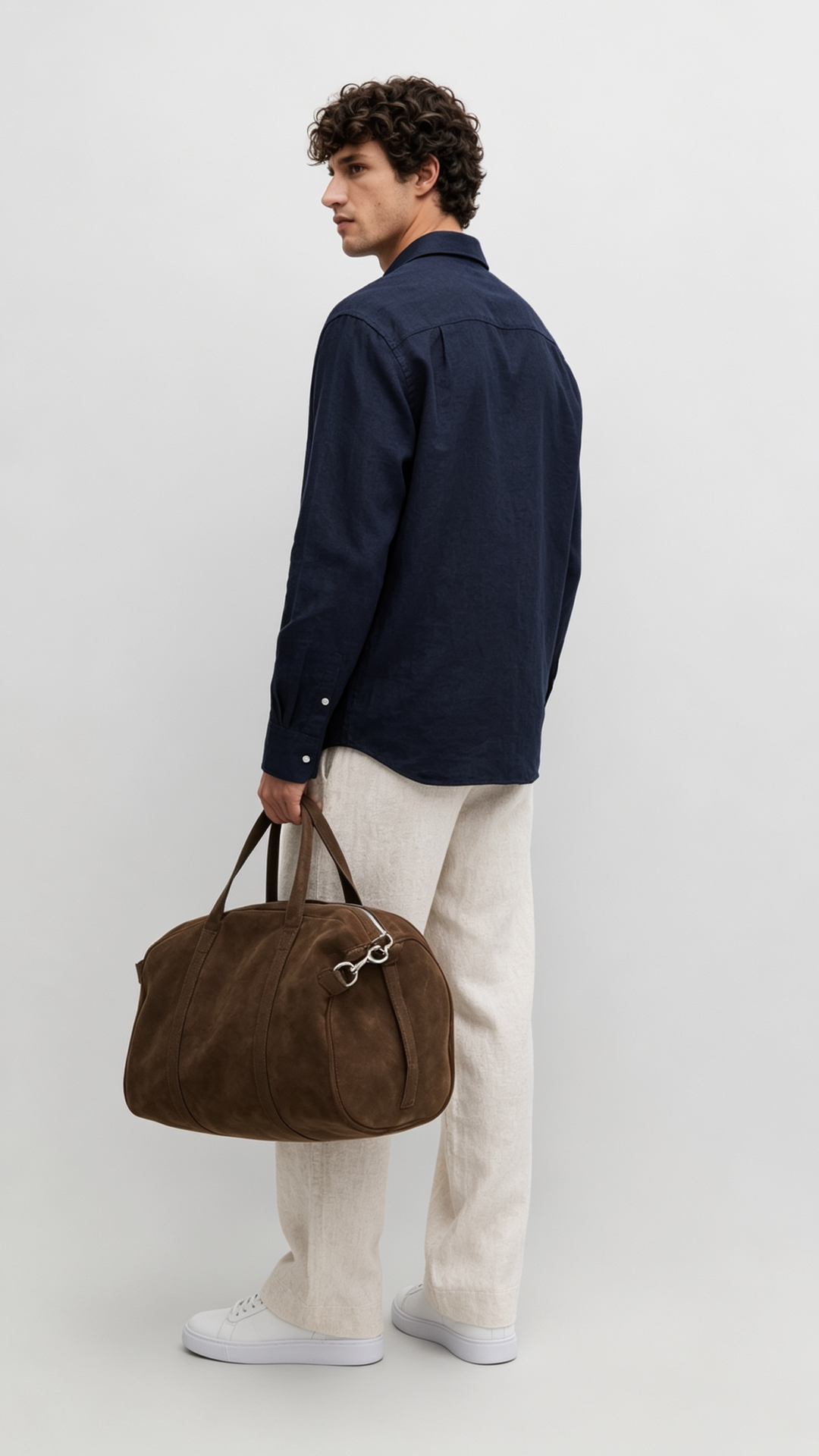 Navy Linen Shirt + Natural Beige Linen Relaxed Pants