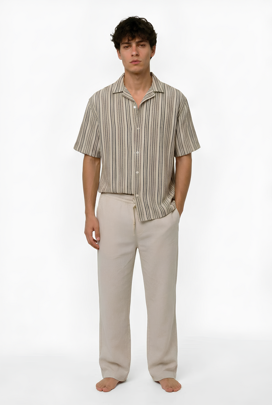 Jacquard Shirt + Linen Wide Leg Pants