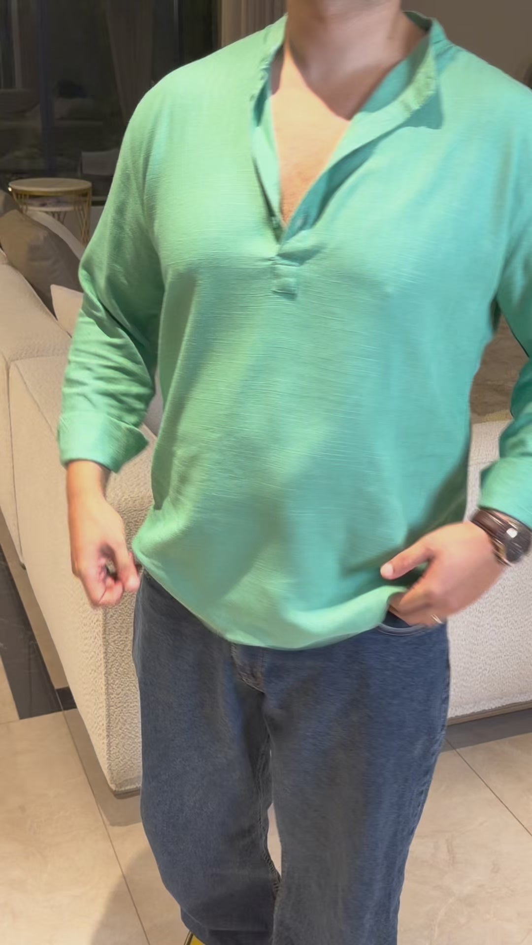 Linen Popover Shirt Seafoam Green