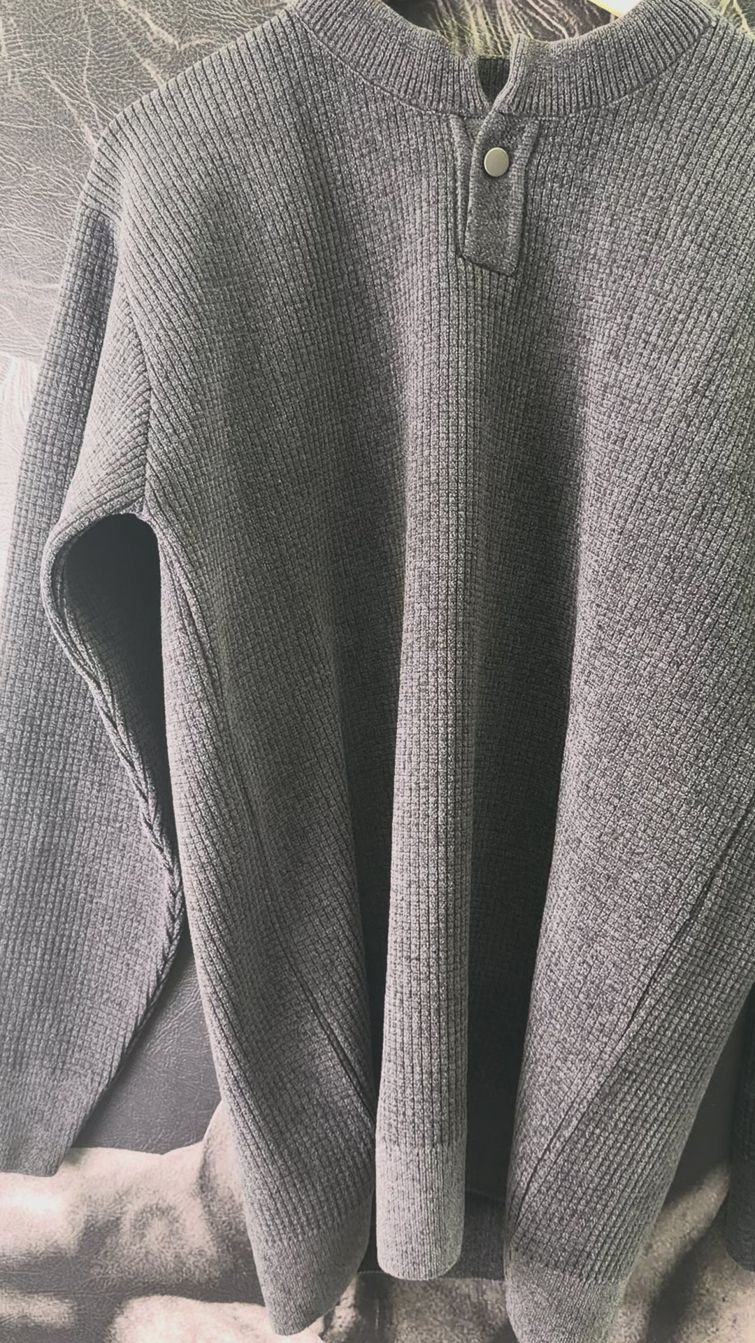 Premium Velvet Knit Henley – – Dark Grey