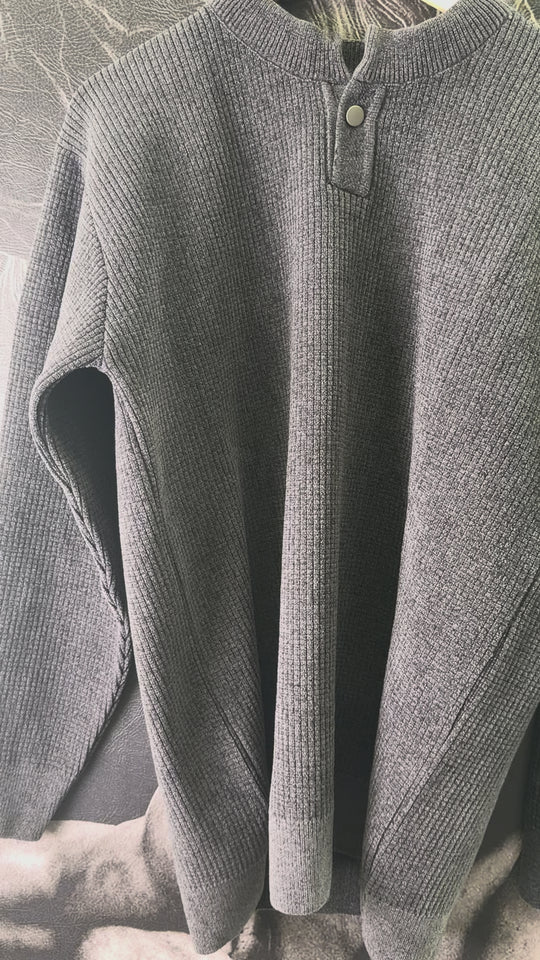 Premium Velvet Knit Henley – – Dark Grey