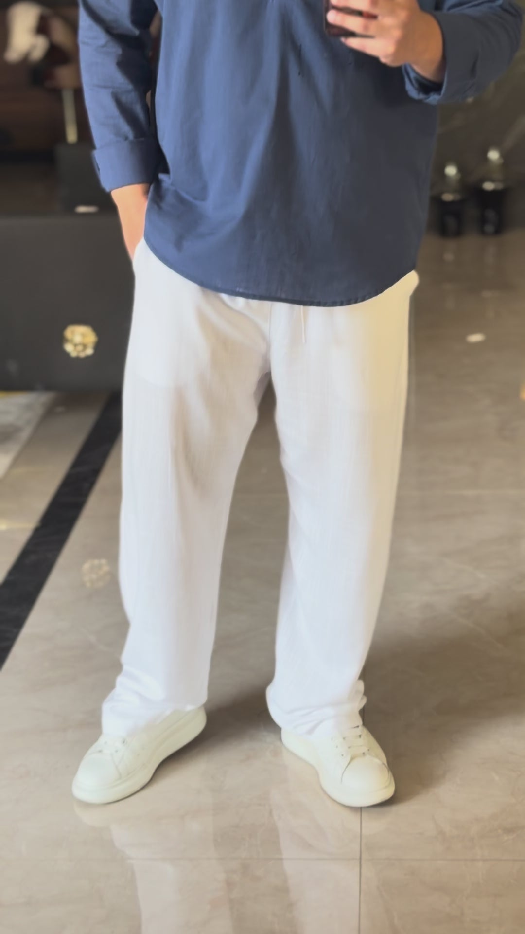 White Pure Linen Relaxed Fit pants